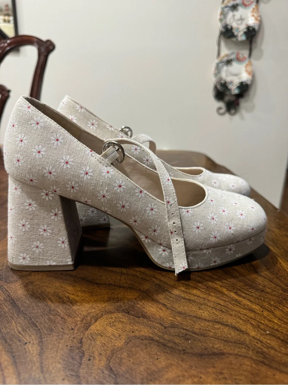 Madden Girl Cream Floral Mary Jane Platform Heels